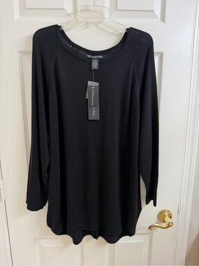 Black Long-Sleeve Scoop Neck Women's Lightweight Soft Sweater Top Size 2X